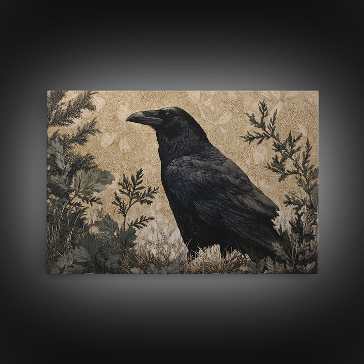 Raven Silhouette with Gothic Atmosphere Canvas Print, Bird Art, Mid Century Wall Art, Living Room Decor, Oil Painting, Flight, BIR-3x2-61