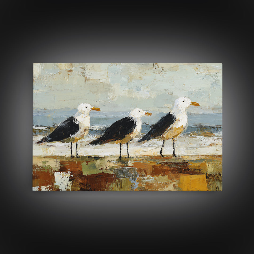 Seagulls Above a Pale Beach Horizon Canvas Print, Bird Art, Modern Decor, Living Room Decor, Fine Art, Flight, Home Decor, BIR-3x2-72