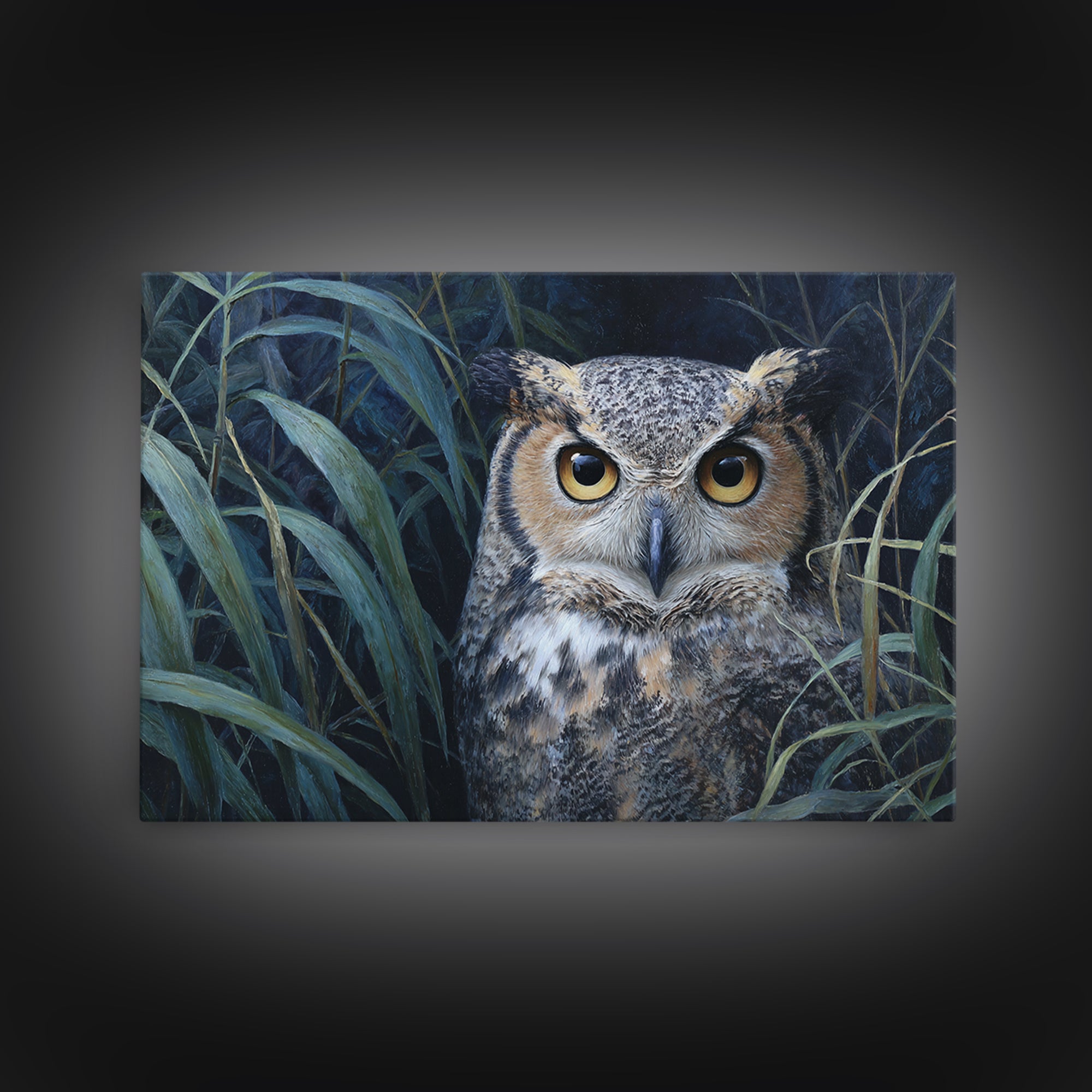 Owl Portrait with Wise Golden Eyes Framed Canvas Print, Bird Art, Boho Wall Decor, Living Room Decor, Fine Art, Flight, BIR-3x2-9
