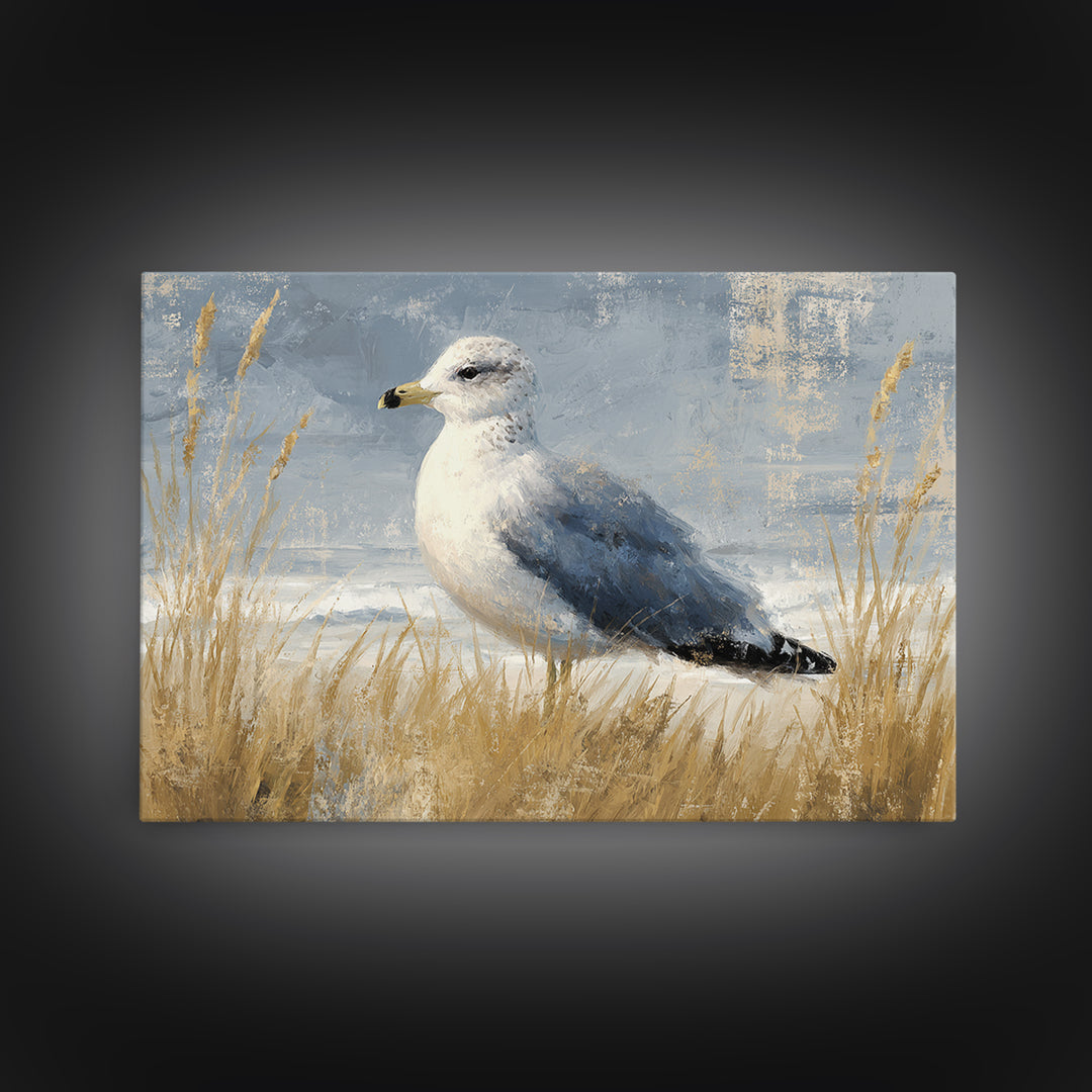 Seagulls Above a Pale Beach Horizon Framed Canvas Print, Bird Art, Art Print, Living Room Decor, Fine Art, Flight, Original Art, BIR-3x2-96