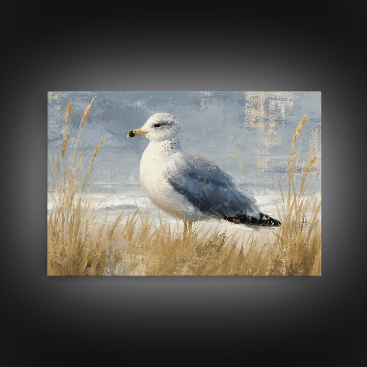 Seagulls Above a Pale Beach Horizon Framed Canvas Print, Bird Art, Art Print, Living Room Decor, Fine Art, Flight, Original Art, BIR-3x2-96