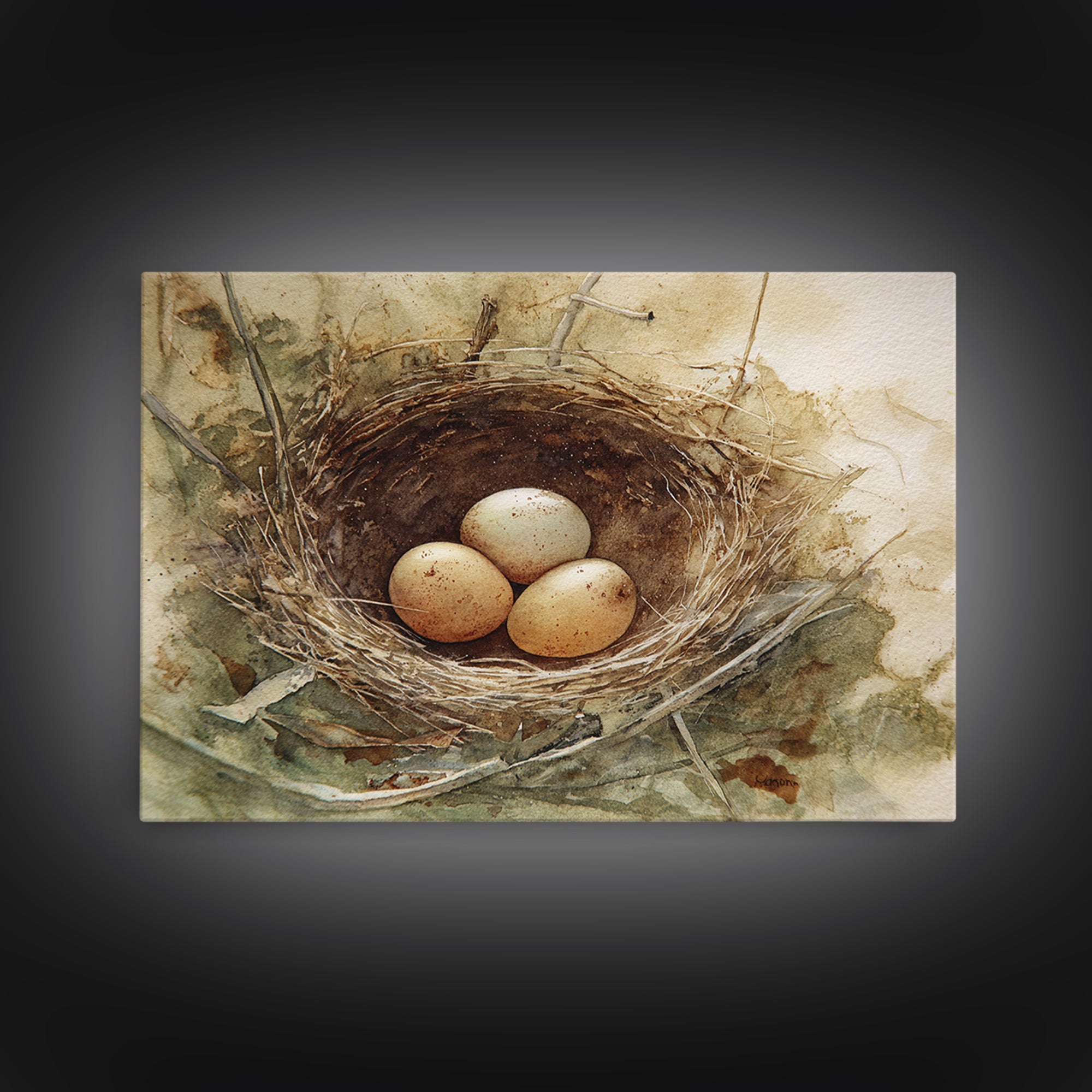 Bird Nest with Eggs and Delicate Twigs Canvas Print, Bird Art, Mid Century Wall Art, Living Room Decor, Fine Art, Flight, BIR-3x2-98