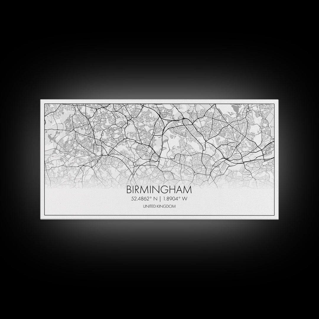 Birmingham Street Map, United Kingdom Map, Map Print, Modern Art, Wall Art, Canvas Art, Grandma Gifts, Dorm Décor, Office Wall Art, Prints