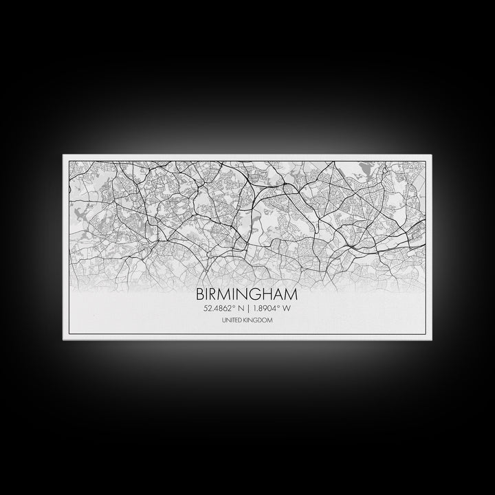 Birmingham Street Map, United Kingdom Map, Map Print, Modern Art, Wall Art, Canvas Art, Grandma Gifts, Dorm Décor, Office Wall Art, Prints