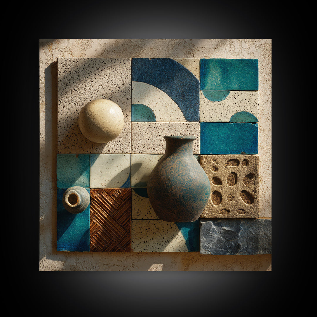 Abstract Clay Shapes Framed Canvas Print, Boho Art, Art Nouveau, Living Room Decor, Abstract Art, Bohemian, Wall Print, BOH-1x1-16