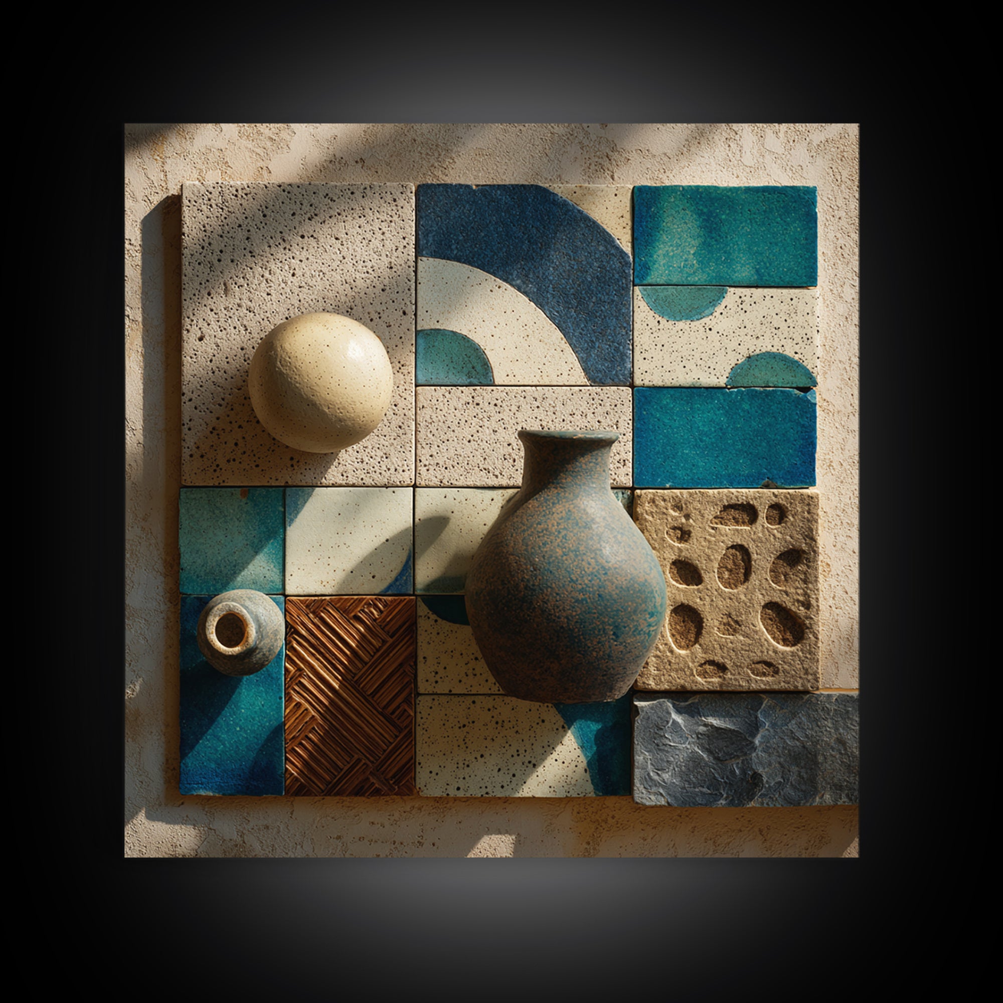 Abstract Clay Shapes Framed Canvas Print, Boho Art, Art Nouveau, Living Room Decor, Abstract Art, Bohemian, Wall Print, BOH-1x1-16