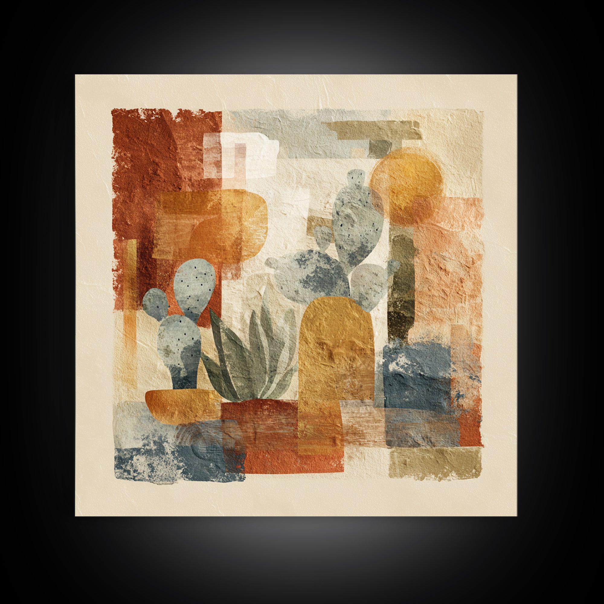 Warm Neutral Cactus Garden Illustration Canvas Print, Boho Art, Wall Art Print, Living Room Decor, Fine Art, Bohemian, BOH-1x1-18
