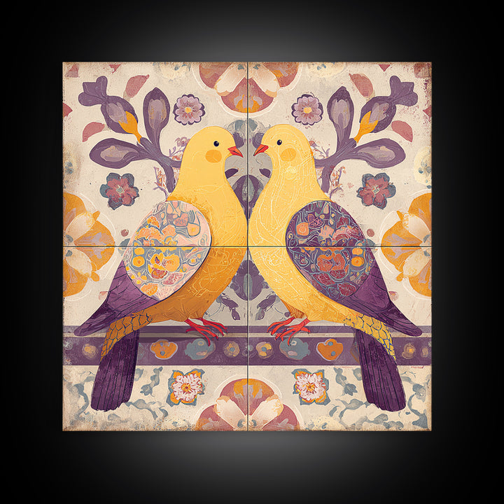 Boho Bird Pair Canvas Print, Boho Art, Art Prints, Living Room Decor, Fine Art, Bohemian, Canvas Art, Printable Art, BOH-1x1-20