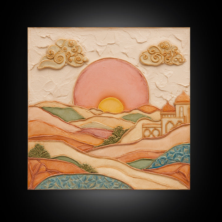 Sunrise over Rolling Dunes in Muted Peach Framed Canvas Print, Boho Art, Room Decor, Living Room Decor, Fine Art, Bohemian, BOH-1x1-21