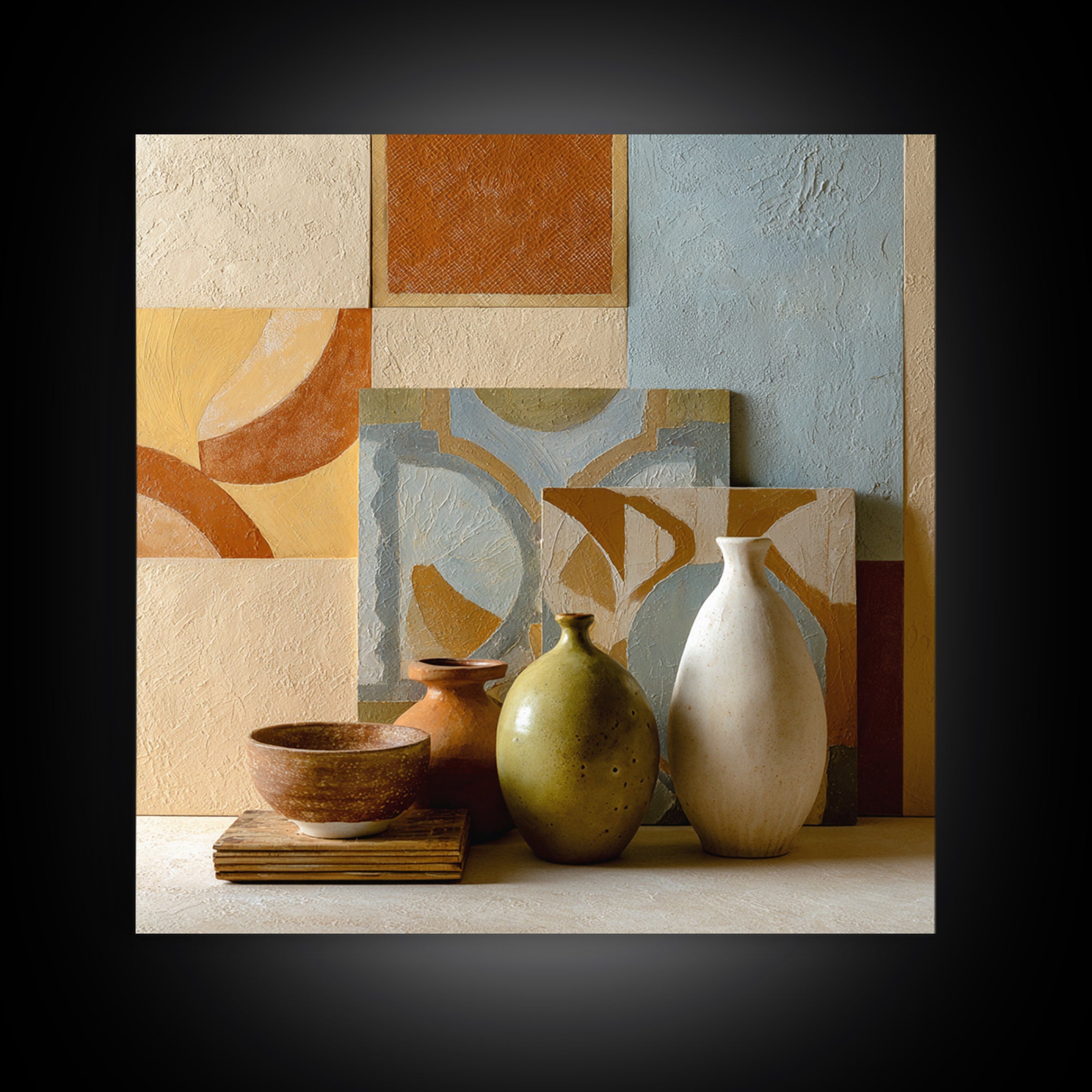 Organic Shape Collage Framed Canvas Print, Boho Art, Garden Art, Living Room Decor, Abstract Art, Bohemian, Boho Wall Art, BOH-1x1-24