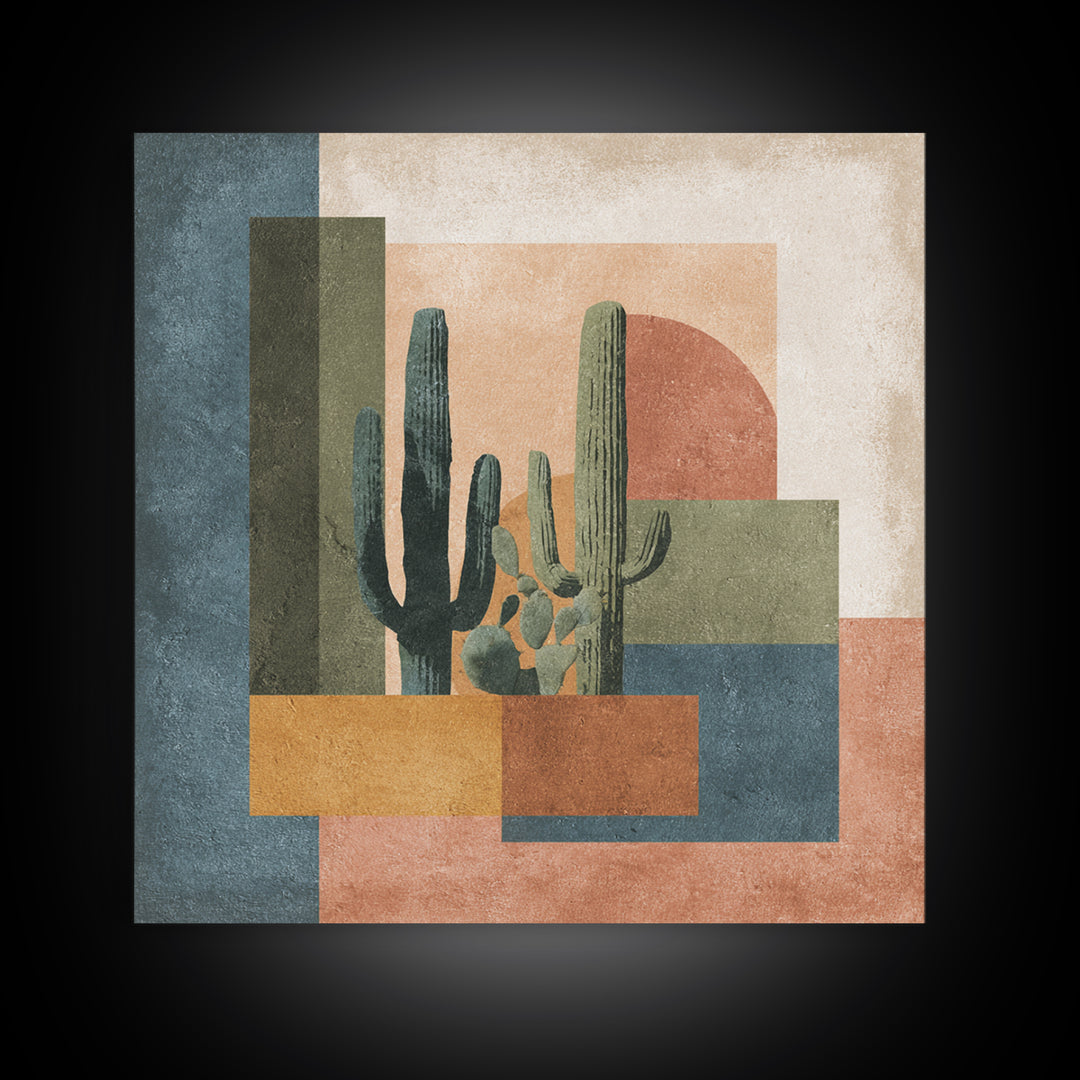 Desert Sun with Cactus and Warm Clay Canvas Print, Boho Art, Art, Living Room Decor, Fine Art, Bohemian, Wallart, Art Nouveau, BOH-1x1-25