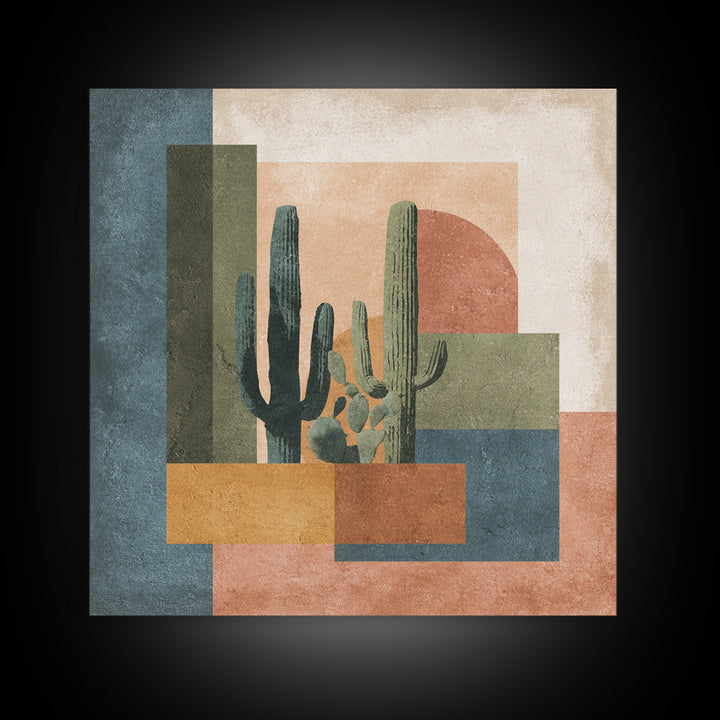 Desert Sun with Cactus and Warm Clay Canvas Print, Boho Art, Art, Living Room Decor, Fine Art, Bohemian, Wallart, Art Nouveau, BOH-1x1-25