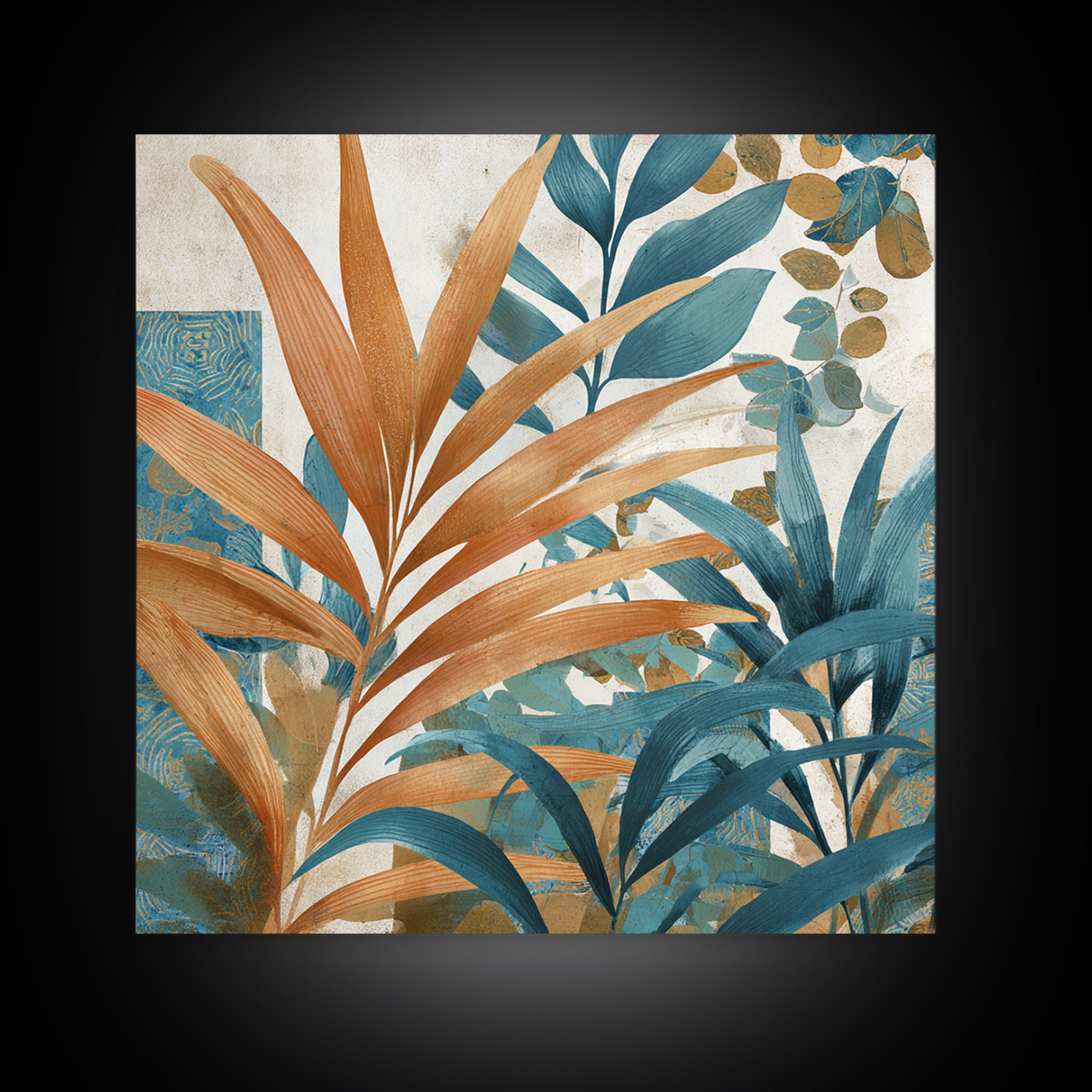 Terracotta Palm Leaves Framed Canvas Print, Boho Art, Wall Decor, Living Room Decor, Fine Art, Bohemian, Art Nouveau, BOH-1x1-29
