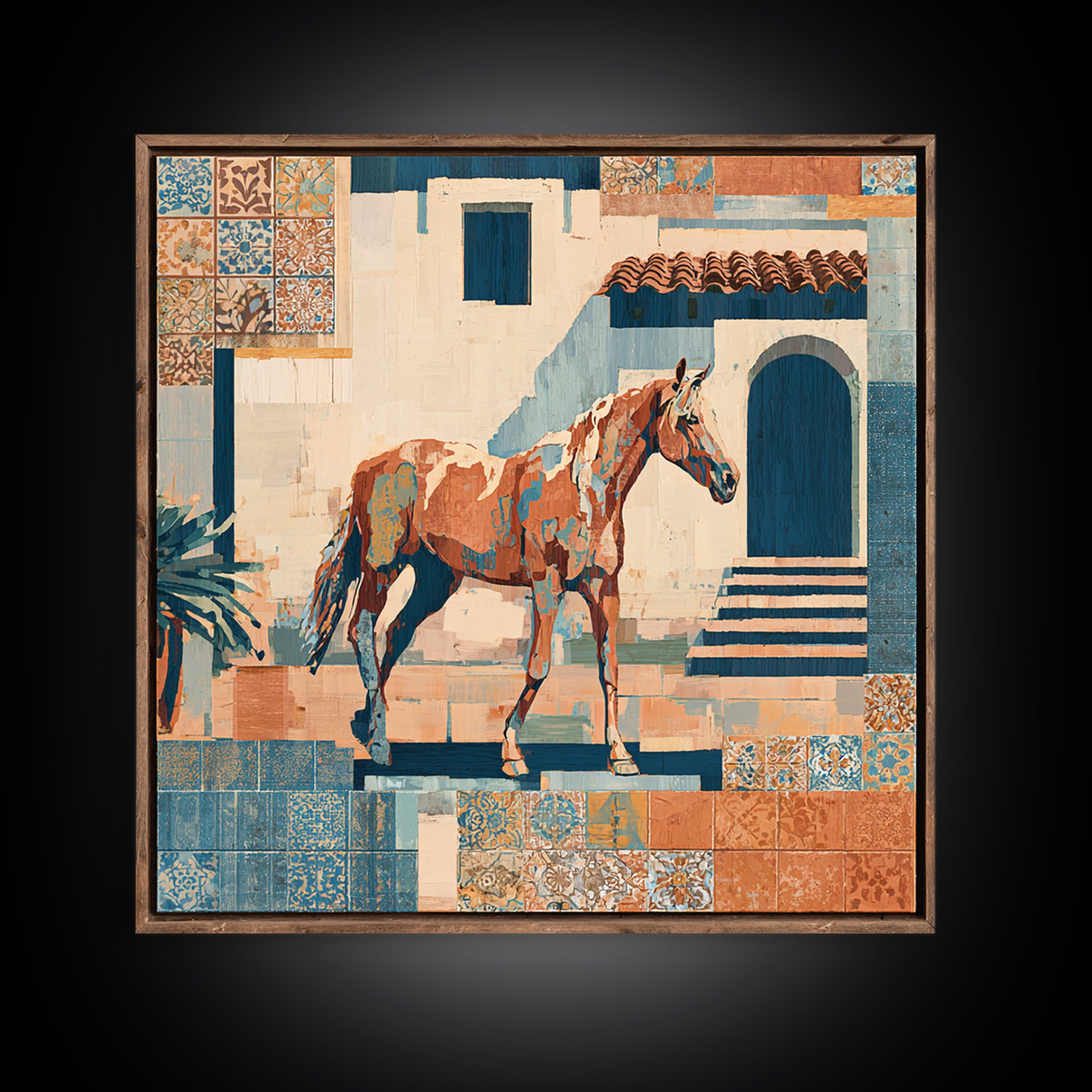 Wild Horse in Dusty Golden Light Framed Canvas Print, Boho Art, Gallery Decor, Living Room Decor, Fine Art, Bohemian, BOH-1x1-32