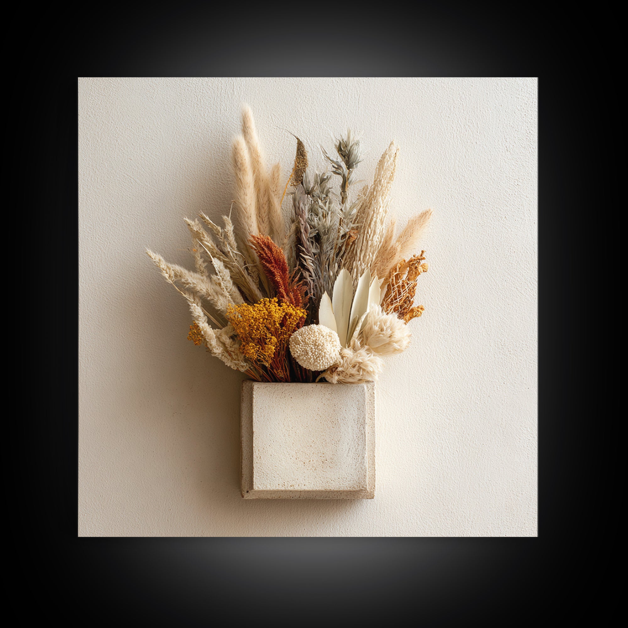 Bohemian Vase with Dried Pampas Grass Framed Canvas Print, Boho Art, Prints, Living Room Decor, Abstract Art, Bohemian, BOH-1x1-33
