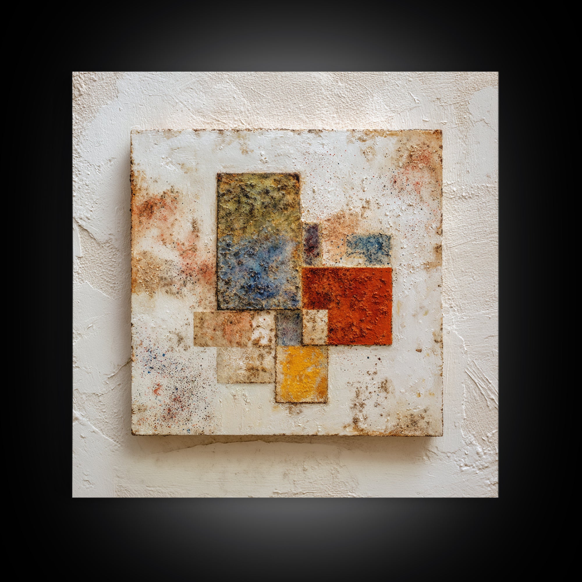 Abstract Clay Shapes Framed Canvas Print, Boho Art, Textured Painting, Living Room Decor, Abstract Art, Bohemian, BOH-1x1-40