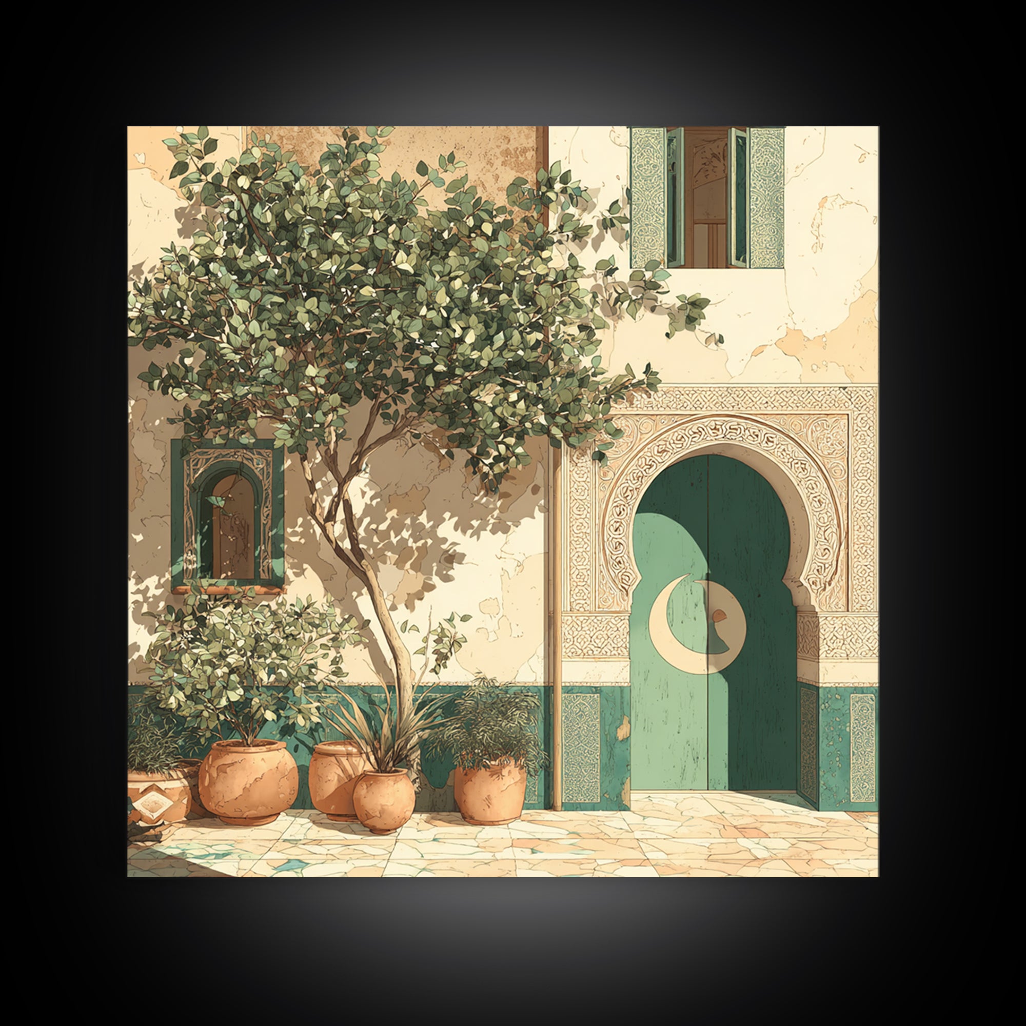 Sage Green Eucalyptus and Crescent Moon Framed Canvas Print, Boho Art, Digital Print, Living Room Decor, Fine Art, Bohemian, BOH-1x1-47
