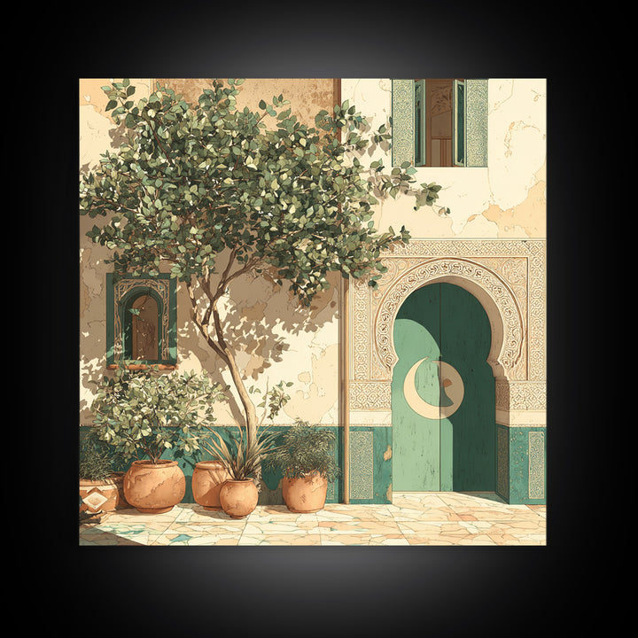Sage Green Eucalyptus and Crescent Moon Framed Canvas Print, Boho Art, Digital Print, Living Room Decor, Fine Art, Bohemian, BOH-1x1-47