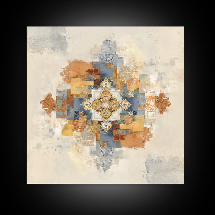 Organic Shape Collage Framed Canvas Print, Boho Art, Prints, Living Room Decor, Fine Art, Bohemian, Abstract Art, Canvas Art, BOH-1x1-48