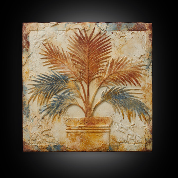 Terracotta Palm Leaves Framed Canvas Print, Boho Art, Wall Decor, Living Room Decor, Fine Art, Bohemian, Art Nouveau, BOH-1x1-53