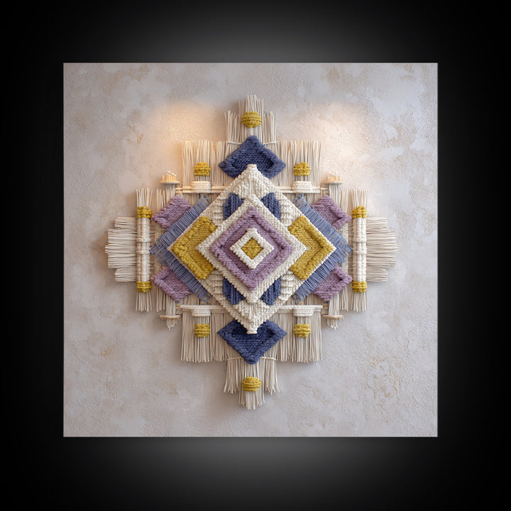Macrame Geometric Fringe Pattern Canvas Print, Boho Art, Neutral Decor, Living Room Decor, Abstract Art, Bohemian, Wall Decor, BOH-1x1-55