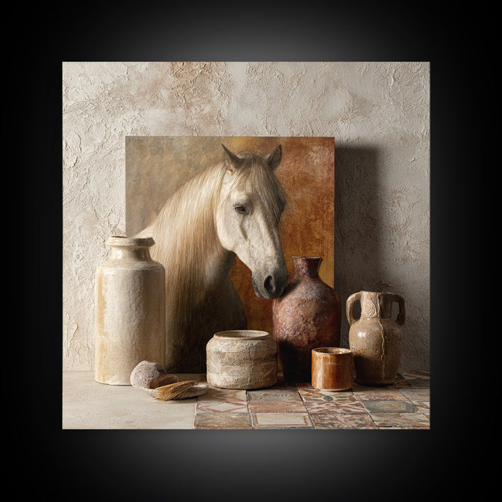 Wild Horse in Dusty Golden Light Framed Canvas Print, Boho Art, Boho, Living Room Decor, Fine Art, Bohemian, Wall Art Print, BOH-1x1-56