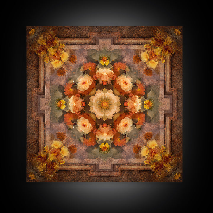 Burnt Orange Floral Field at Sunset Framed Canvas Print, Boho Art, Contemporary Art, Living Room Decor, Fine Art, Bohemian, BOH-1x1-61