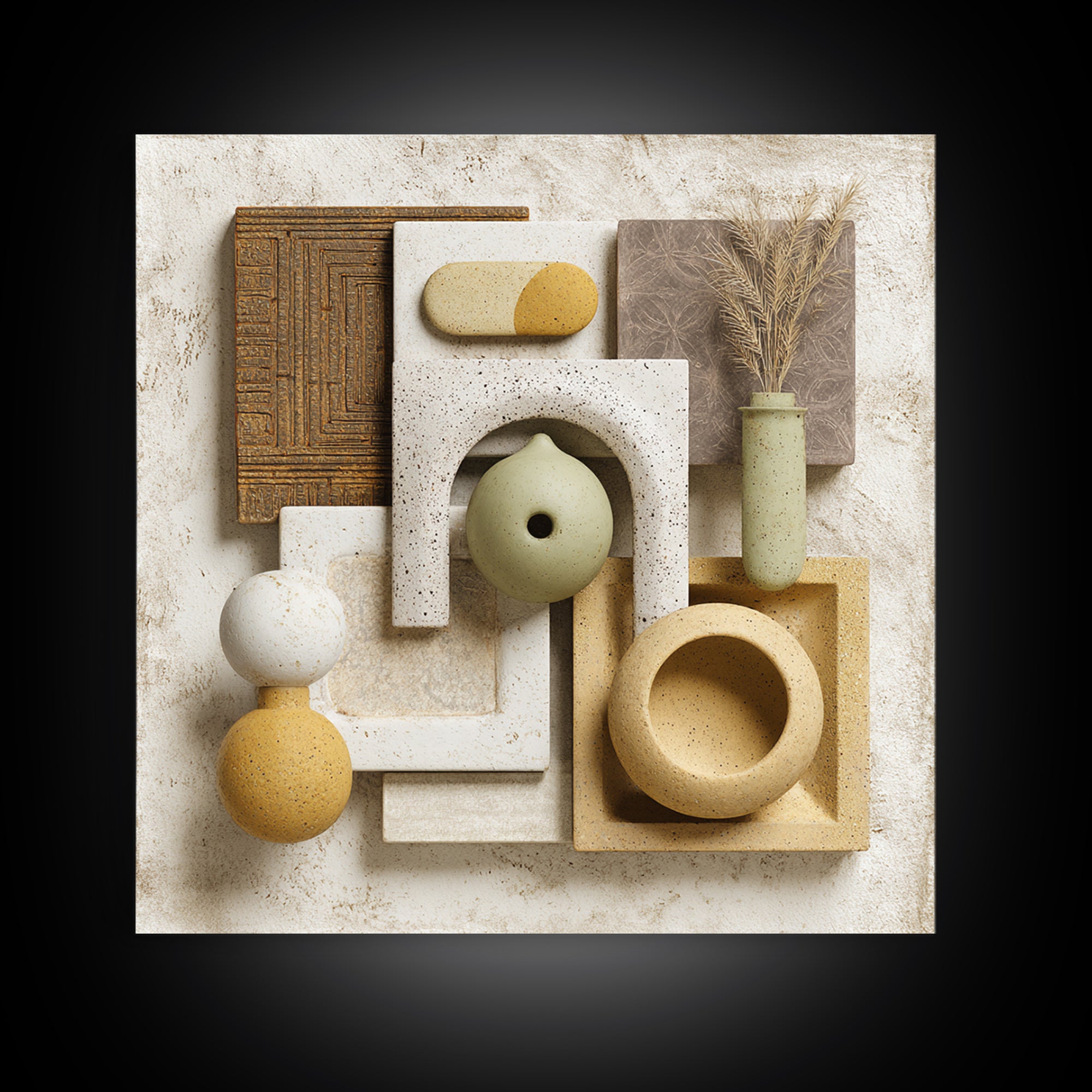 Abstract Clay Shapes Framed Canvas Print, Boho Art, Printable Art, Living Room Decor, Abstract Art, Bohemian, Neutral Decor, BOH-1x1-64