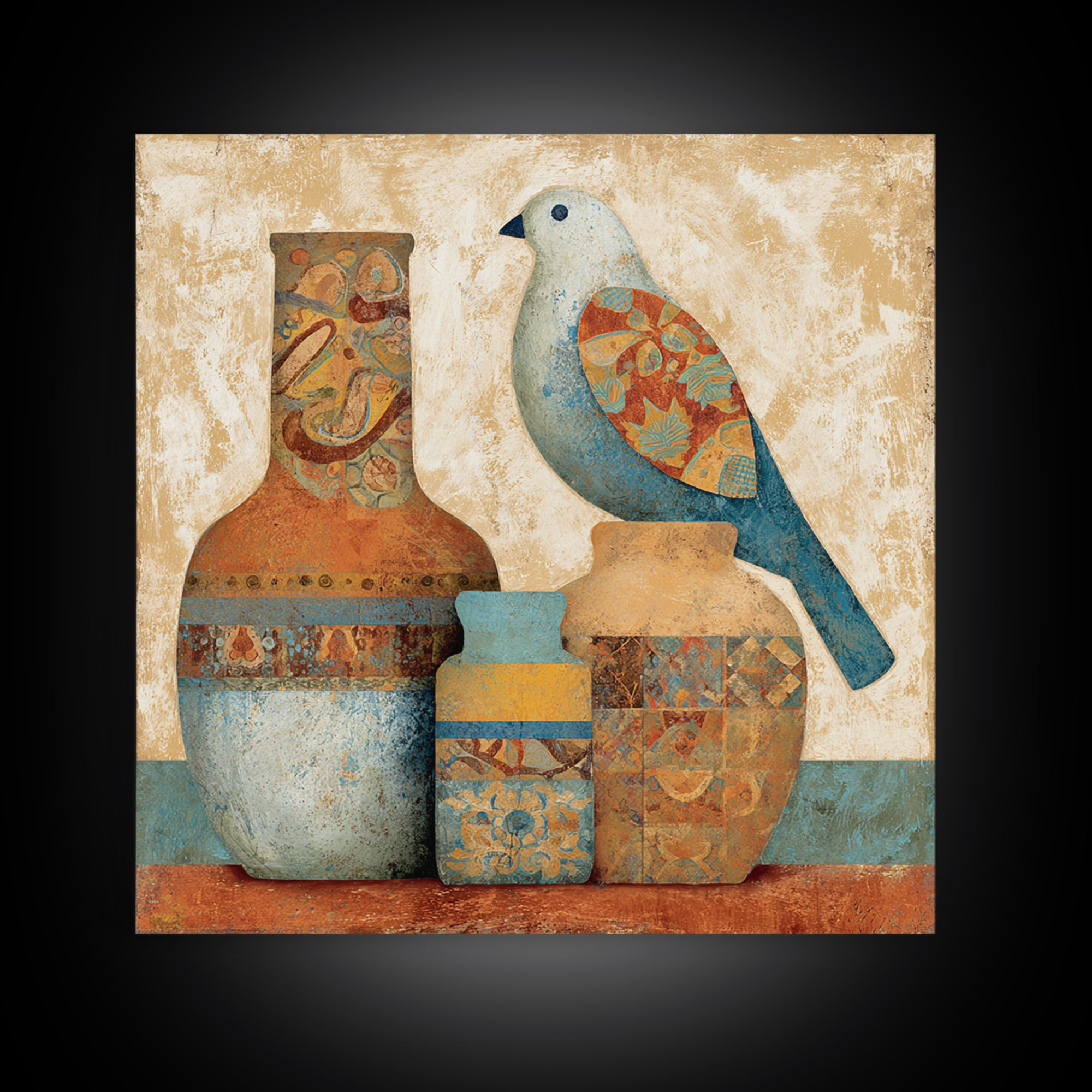 Boho Bird Pair Framed Canvas Print, Boho Art, Boho Wall Art, Living Room Decor, Fine Art, Bohemian, Statement Artwork, BOH-1x1-68