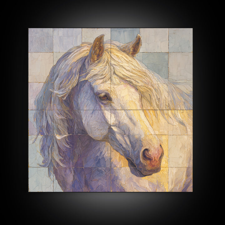 Wild Horse in Dusty Golden Light Framed Canvas Print, Boho Art, Printable, Living Room Decor, Bohemian, Abstract Wall Art, BOH-1x1-8