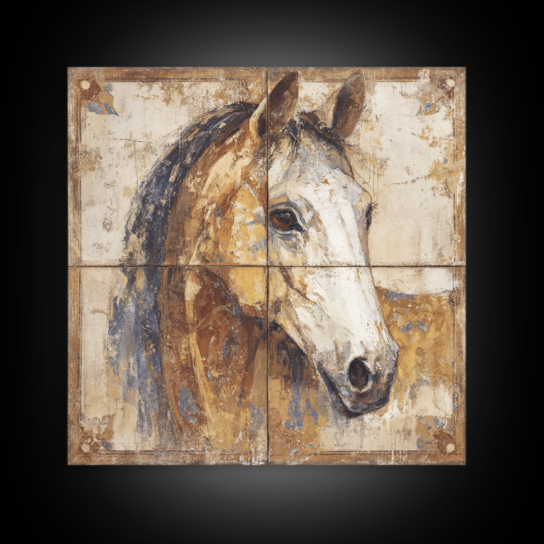 Wild Horse in Dusty Golden Light Framed Canvas Print, Boho Art, Statement Artwork, Living Room Decor, Fine Art, Bohemian, BOH-1x1-80