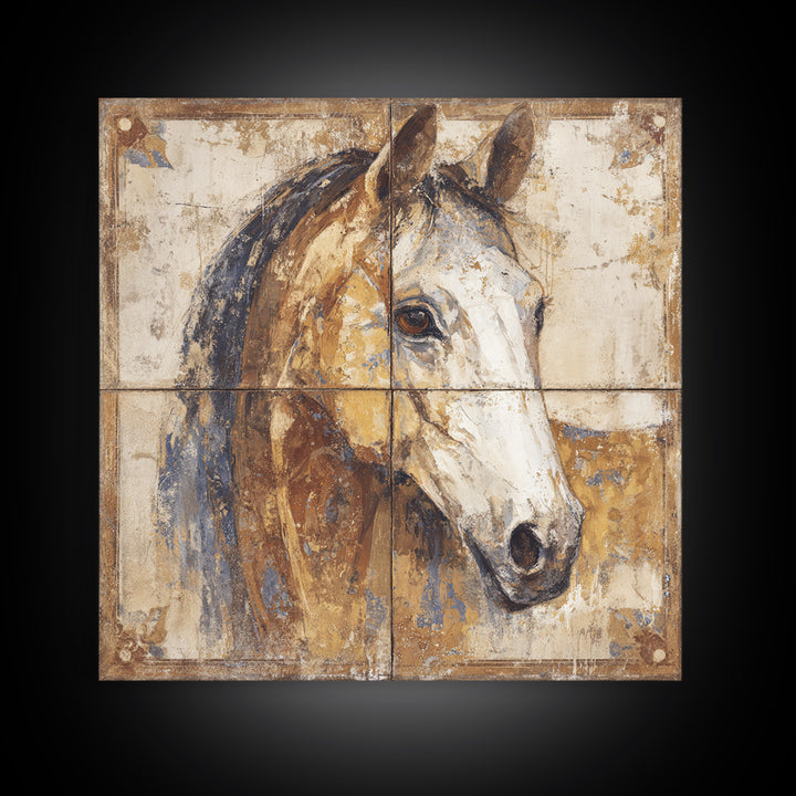 Wild Horse in Dusty Golden Light Framed Canvas Print, Boho Art, Statement Artwork, Living Room Decor, Fine Art, Bohemian, BOH-1x1-80