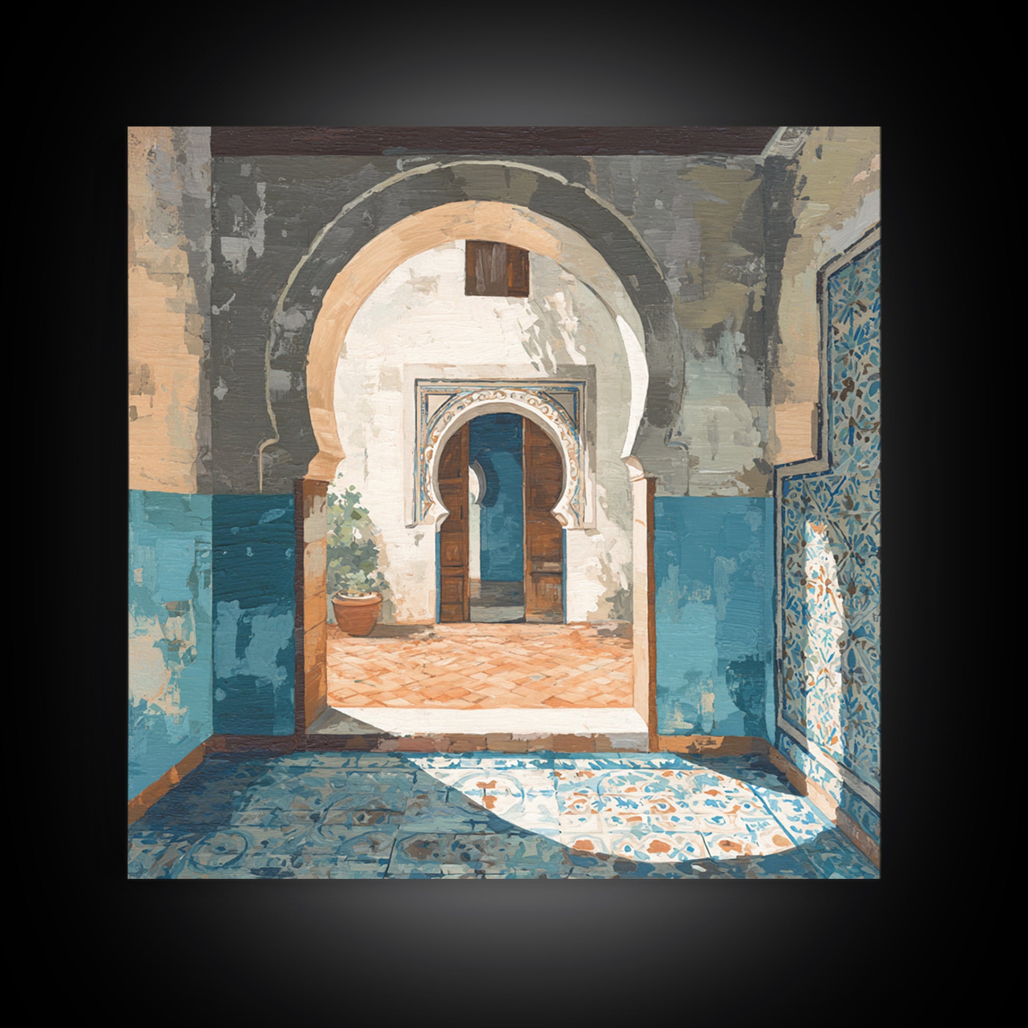Hand Painted Moroccan Arch Canvas Print, Boho Art, Minimalist Decor, Living Room Decor, Fine Art, Bohemian, Digital Wall Art, BOH-1x1-91