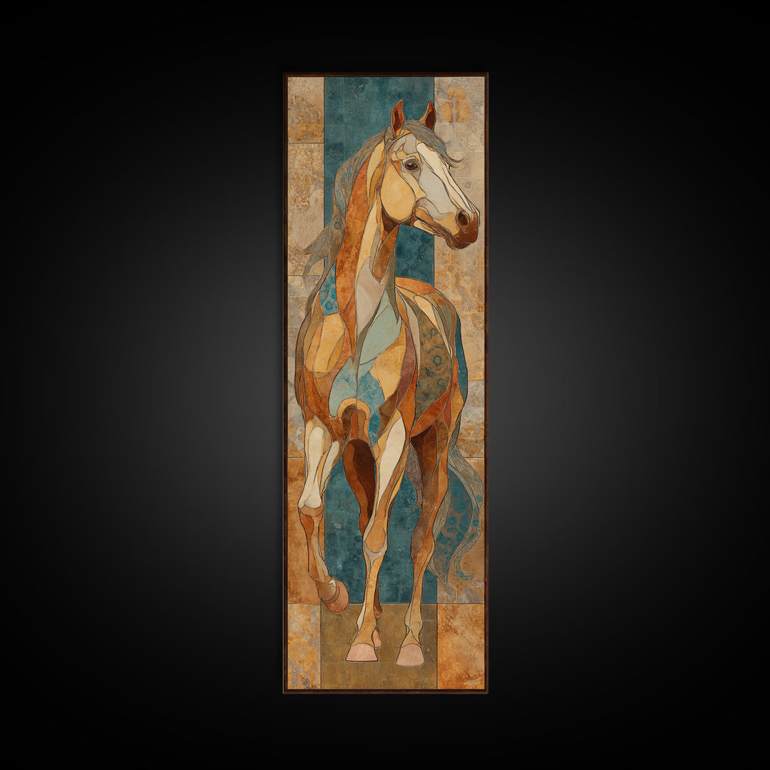 Wild Horse in Dusty Golden Light Framed Canvas Print, Boho Art, Digital Wall Art, Living Room Decor, Fine Art, Bohemian, BOH-1x3-20
