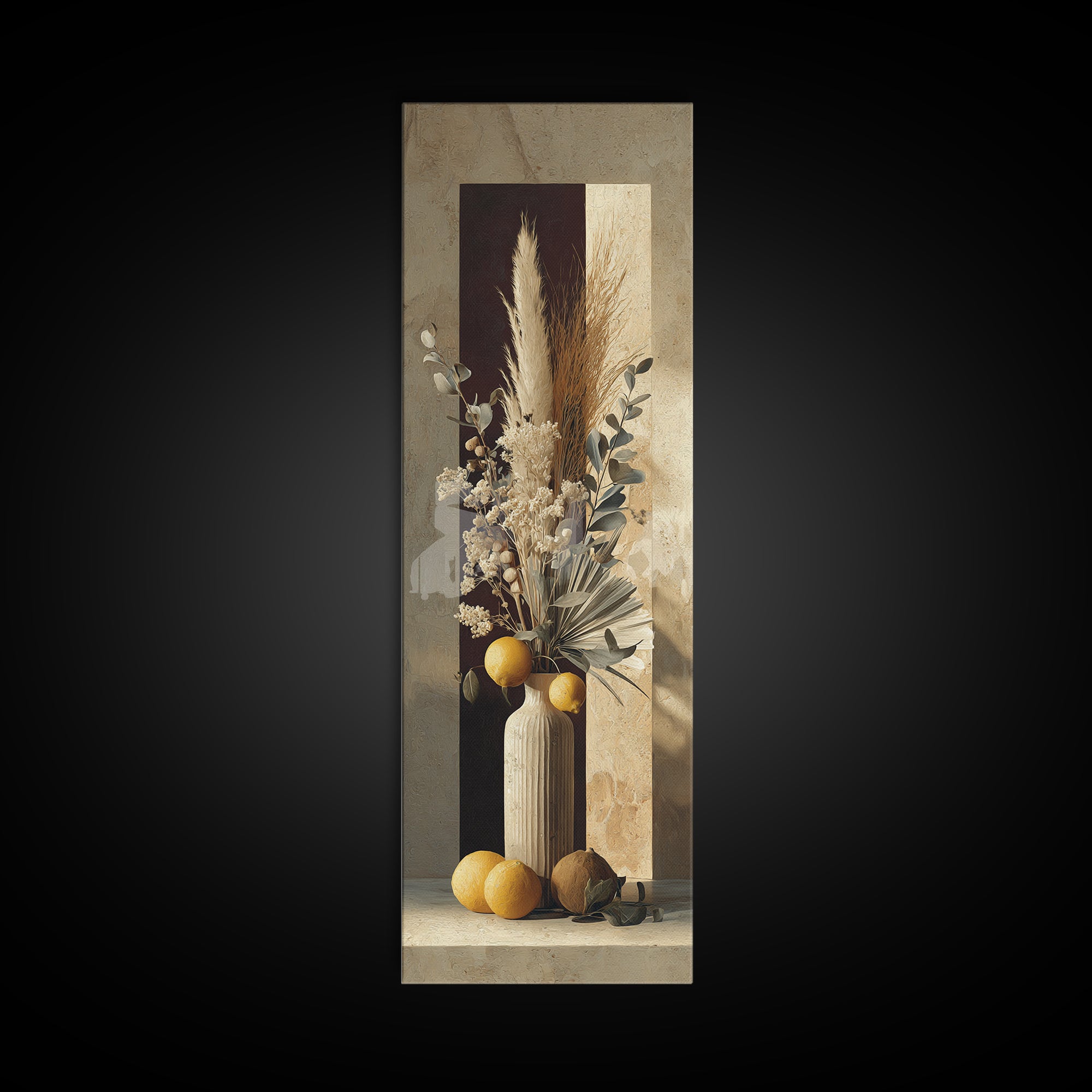 Bohemian Vase with Dried Pampas Grass Canvas Print, Boho Art, Art, Living Room Decor, Watercolor Art, Bohemian, Wallart, BOH-1x3-21