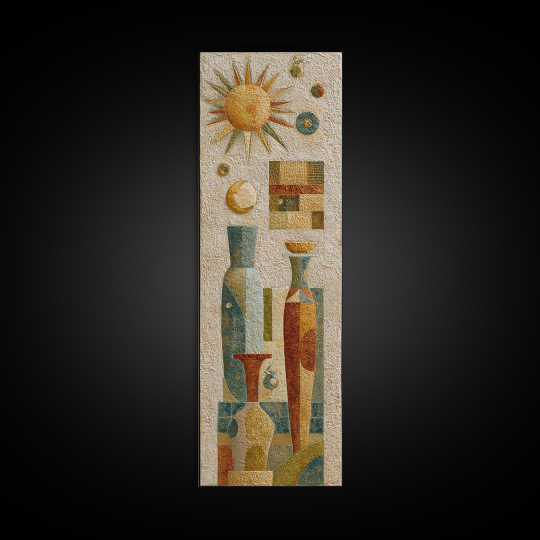 Sun and Moon Celestial Folk Motif Canvas Print, Boho Art, Neutral Decor, Living Room Decor, Fine Art, Bohemian, Wall Decor, BOH-1x3-22