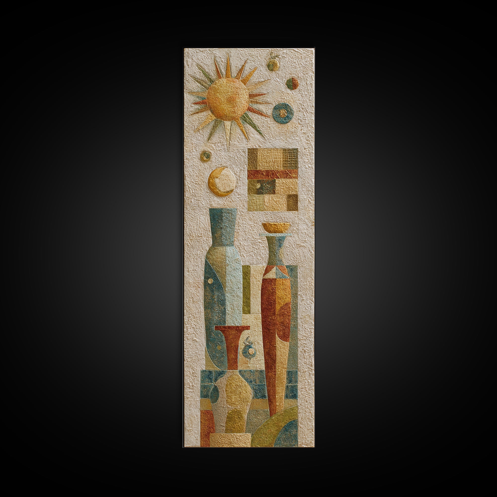 Sun and Moon Celestial Folk Motif Canvas Print, Boho Art, Neutral Decor, Living Room Decor, Fine Art, Bohemian, Wall Decor, BOH-1x3-22