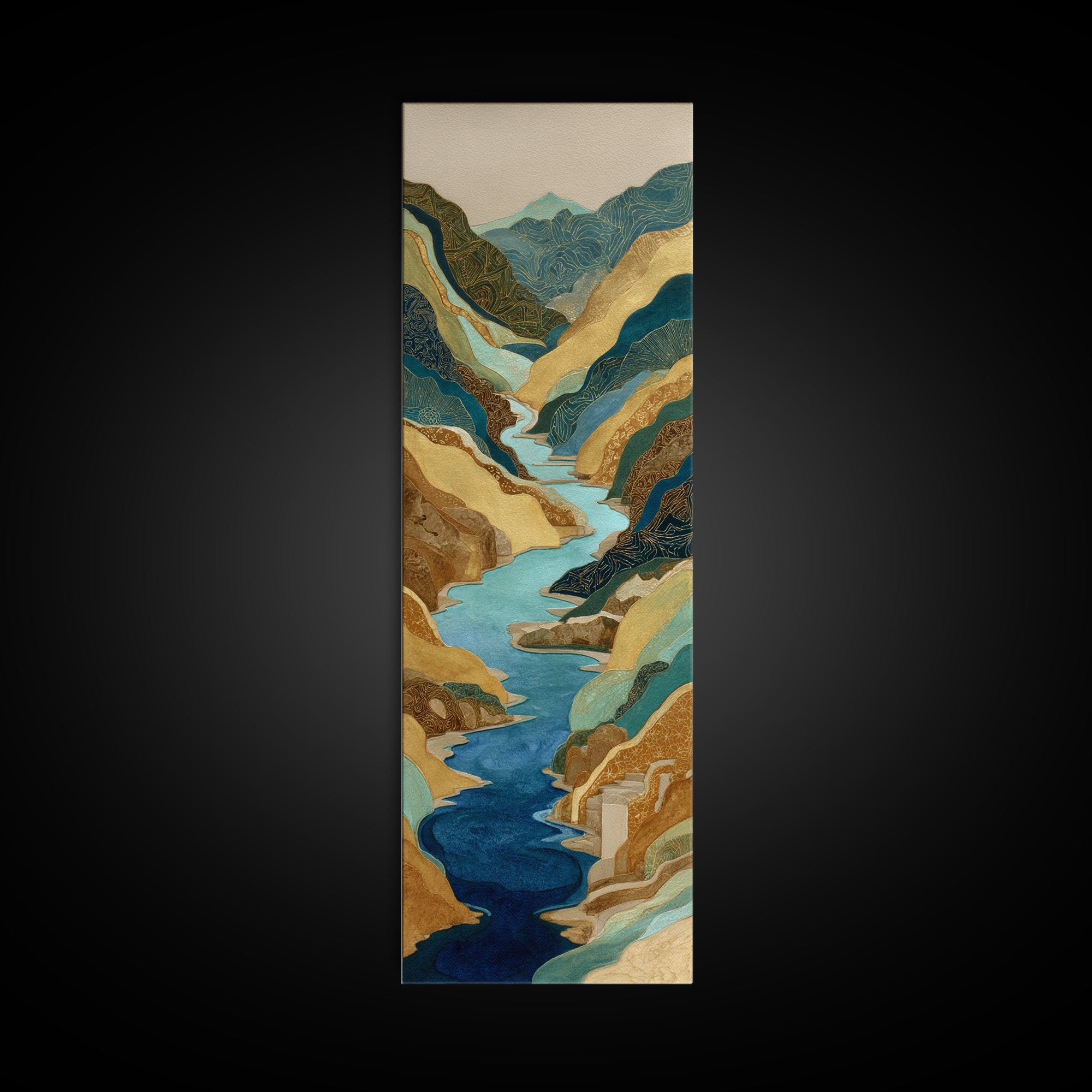 Earth Tone Mountain and River Abstraction Canvas Print, Boho Art, Wall Art Print, Living Room Decor, Fine Art, Bohemian, BOH-1x3-23