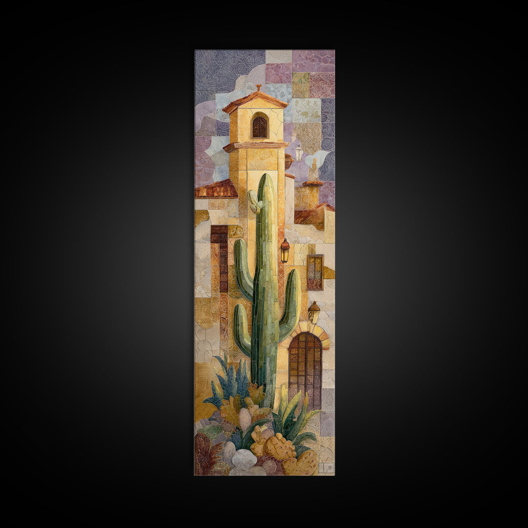 Desert Sun with Cactus and Warm Clay Canvas Print, Boho Art, Art Print, Living Room Decor, Oil Painting, Bohemian, BOH-1x3-37