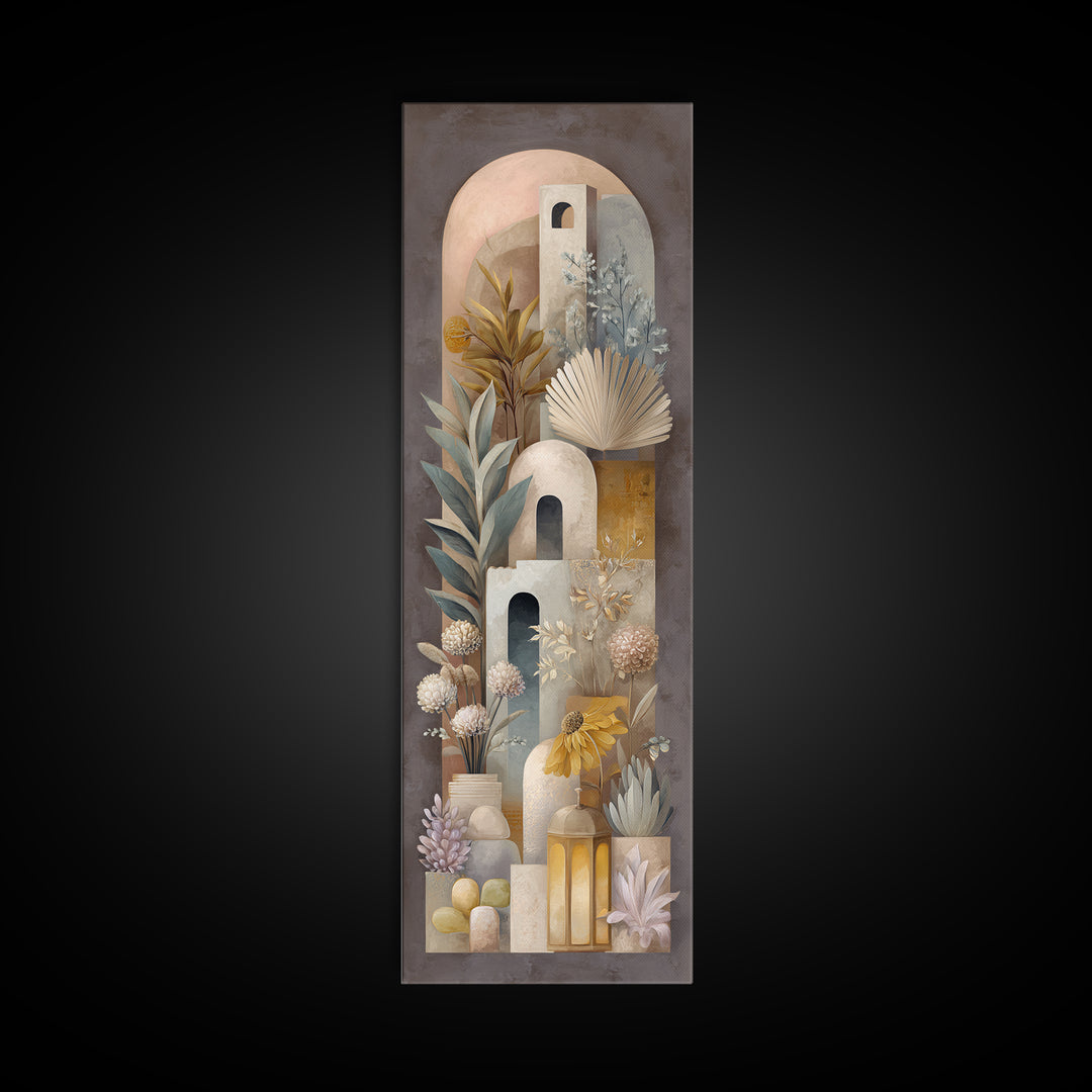 Hand Painted Moroccan Arch Canvas Print, Boho Art, Neutral Decor, Living Room Decor, Oil Painting, Bohemian, Wall Decor, BOH-1x3-55