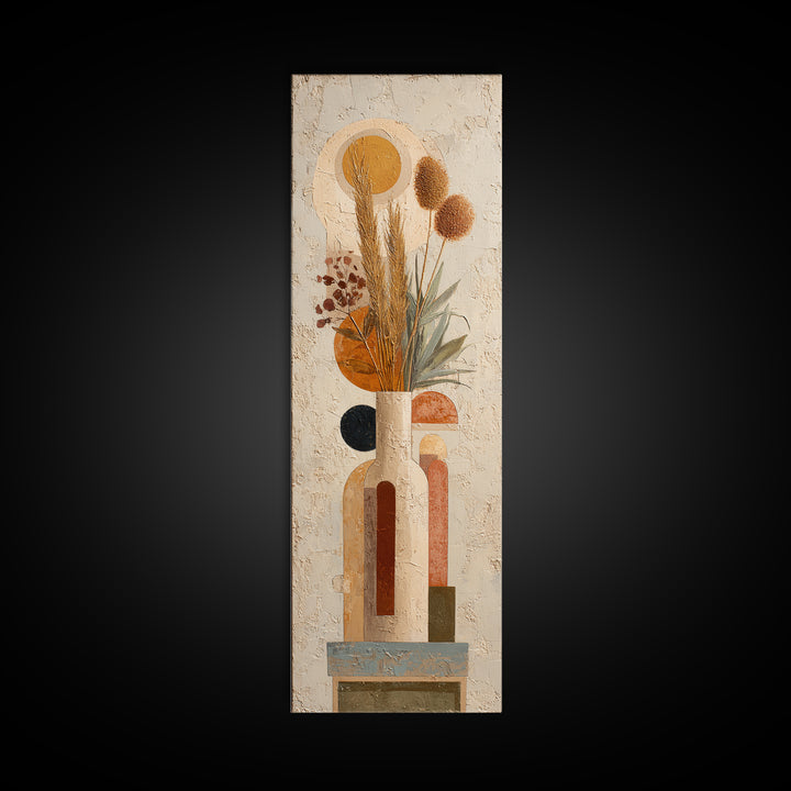 Bohemian Vase with Dried Pampas Grass Framed Canvas Print, Boho Art, Printable, Living Room Decor, Oil Painting, Bohemian, BOH-1x3-69