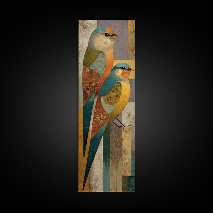 Boho Bird Pair Framed Canvas Print, Boho Art, Gallery Decor, Living Room Decor, Fine Art, Bohemian, Home Decor, Wall Decor, BOH-1x3-80