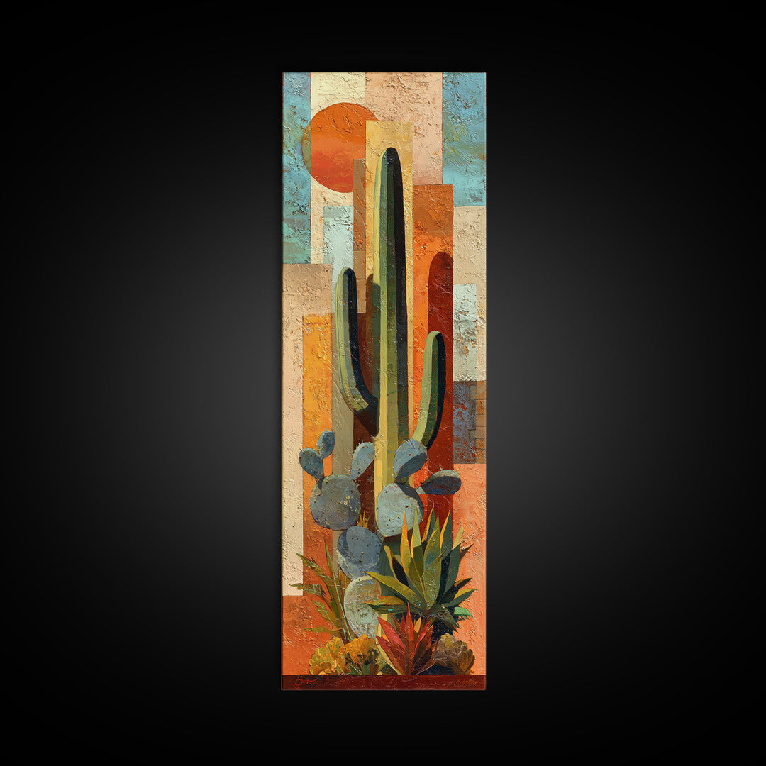 Desert Sun with Cactus and Warm Clay Canvas Print, Boho Art, Canvas Art, Living Room Decor, Fine Art, Bohemian, Wall Art Set, BOH-1x3-85