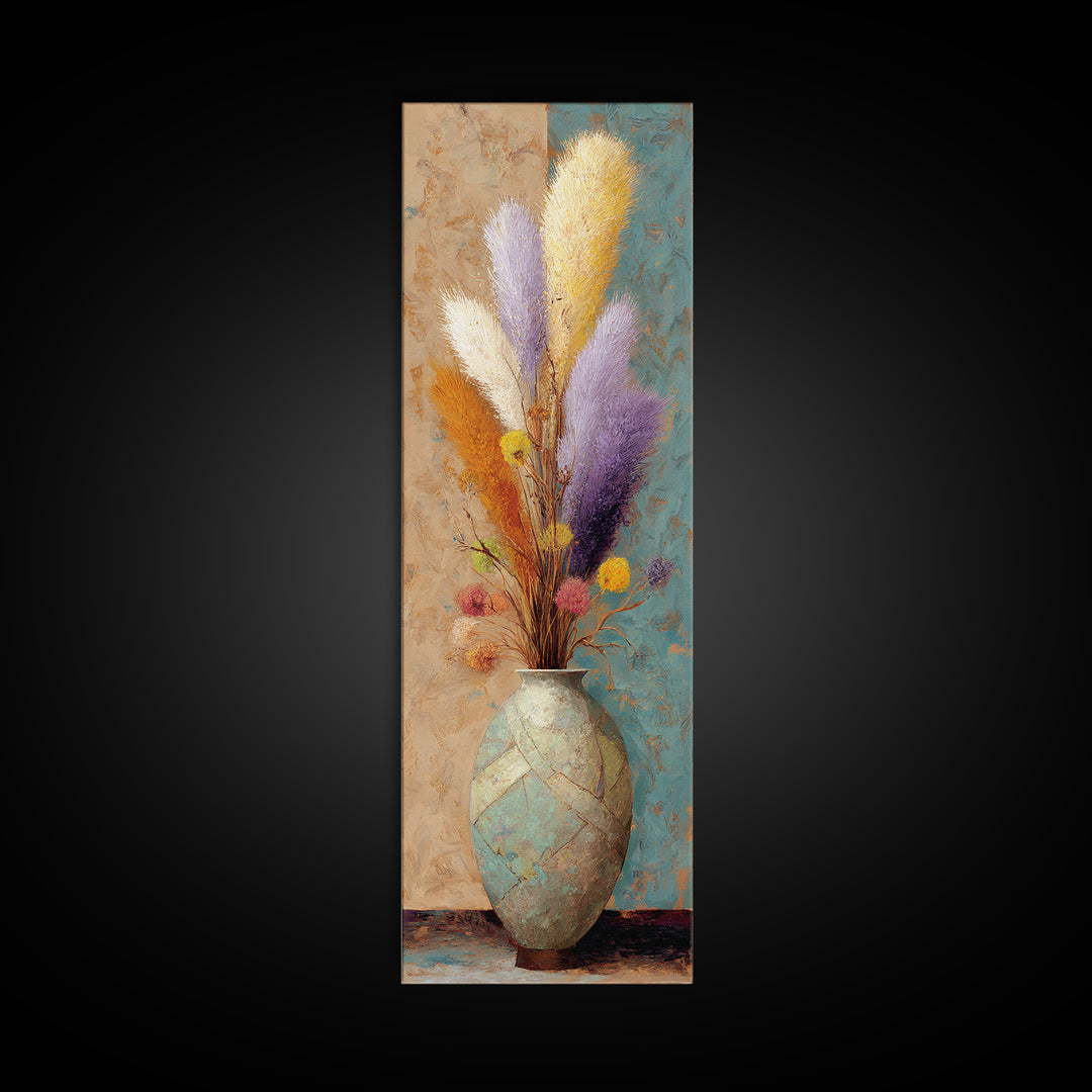 Bohemian Vase with Dried Pampas Grass Canvas Print, Boho Art, Artwork, Living Room Decor, Fine Art, Bohemian, Boho Decor, BOH-1x3-93