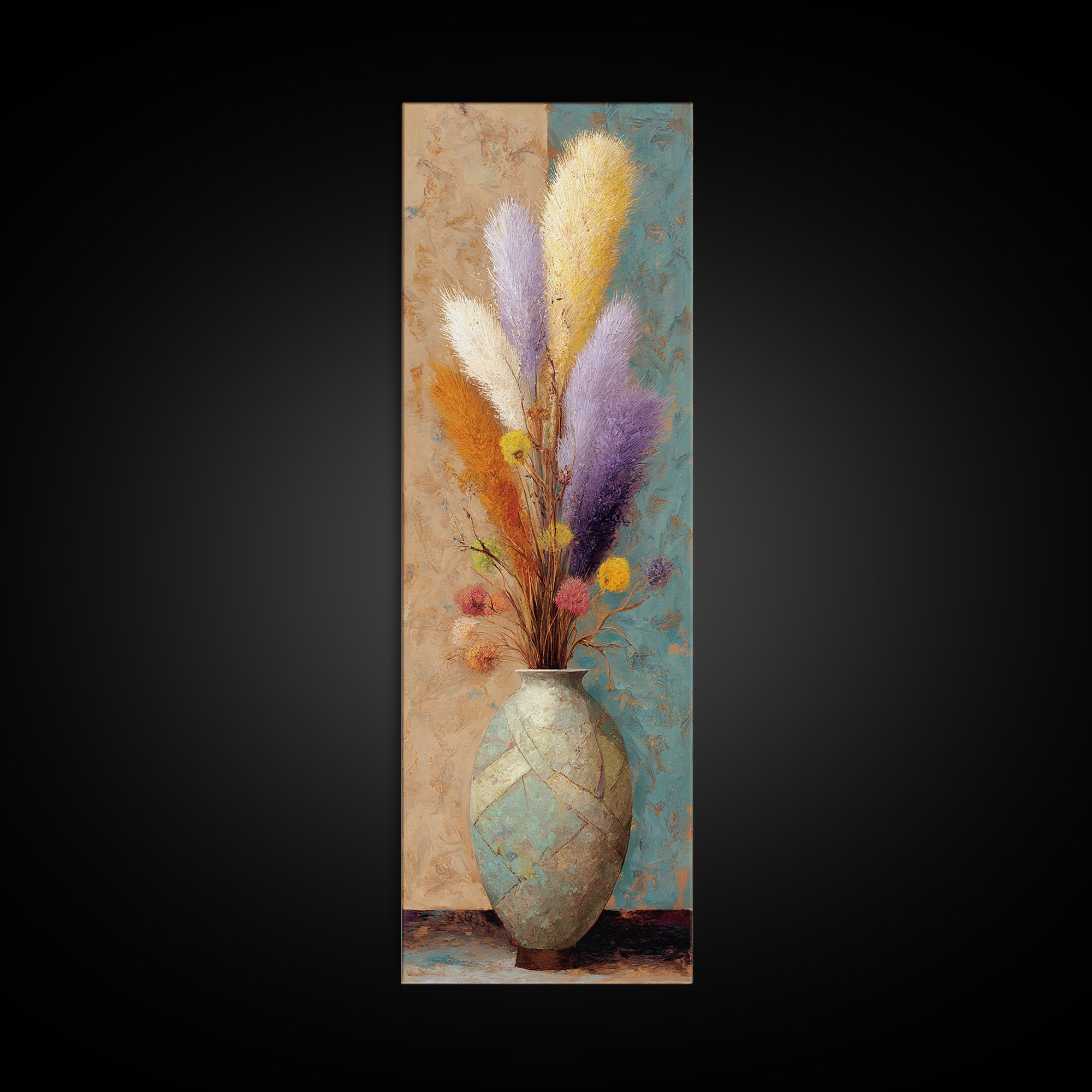Bohemian Vase with Dried Pampas Grass Canvas Print, Boho Art, Artwork, Living Room Decor, Fine Art, Bohemian, Boho Decor, BOH-1x3-93