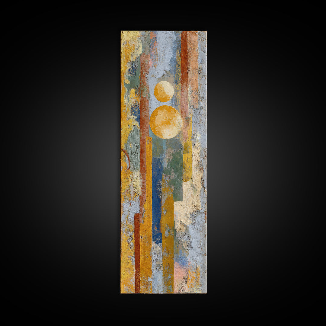 Sun and Moon Celestial Folk Motif Canvas Print, Boho Art, Home Decor, Living Room Decor, Fine Art, Bohemian, Artwork, BOH-1x3-94