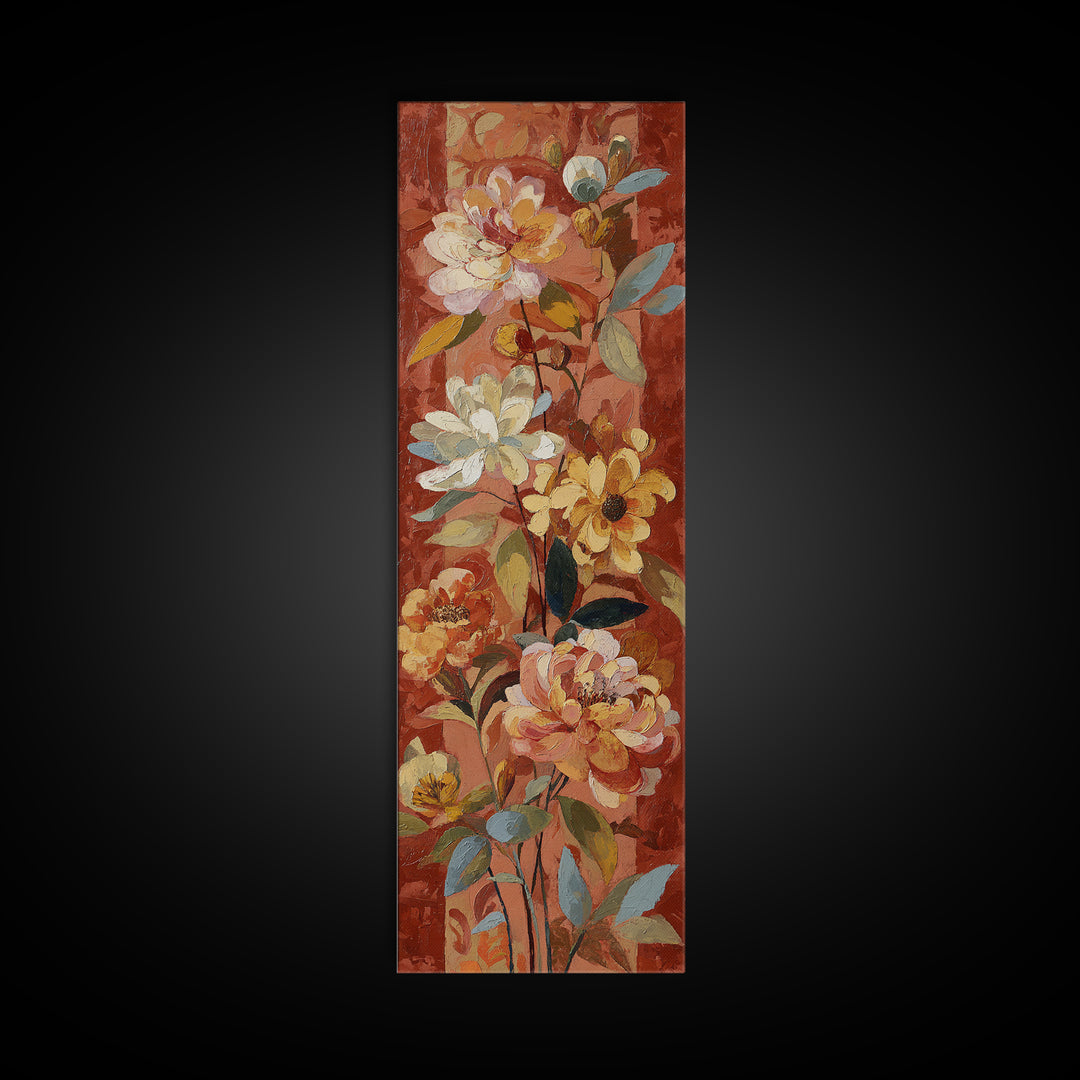Burnt Orange Floral Field at Sunset Canvas Print, Boho Art, Home Decor, Living Room Decor, Fine Art, Bohemian, Artwork, BOH-1x3-97