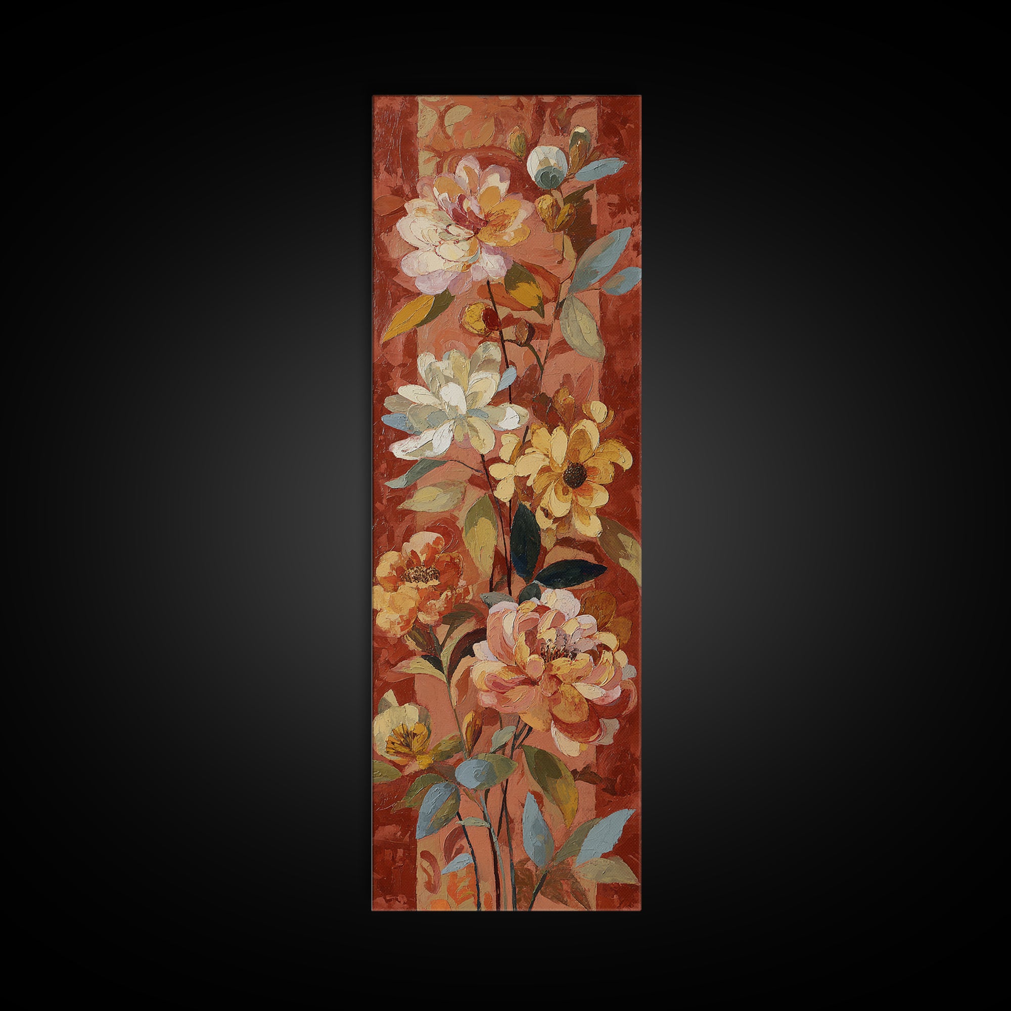 Burnt Orange Floral Field at Sunset Canvas Print, Boho Art, Home Decor, Living Room Decor, Fine Art, Bohemian, Artwork, BOH-1x3-97