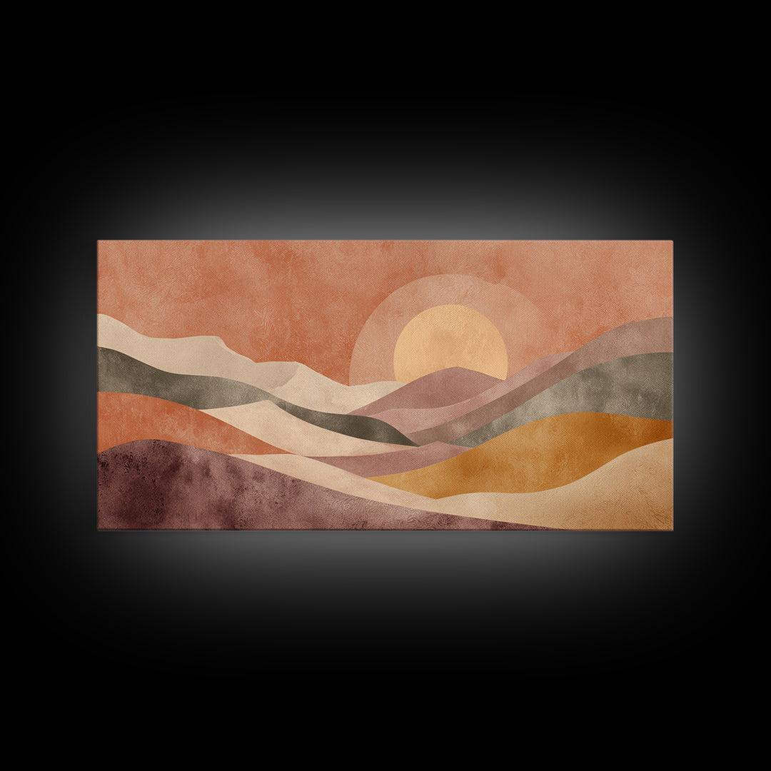 Sunrise over Rolling Dunes in Muted Peach Canvas Print, Boho Art, Art Deco, Living Room Decor, Bohemian, Modern Wall Art, BOH-2x1-17