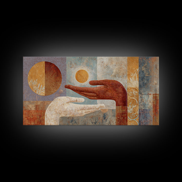 Mystic Hand Holding a Tiny Sun Canvas Print, Boho Art, Art, Living Room Decor, Abstract Art, Bohemian, Wallart, Art Nouveau, BOH-2x1-2